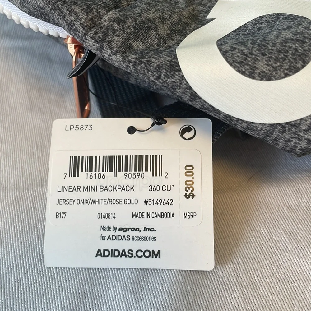 NWT Adidas Linear Mini Backpack grey/white